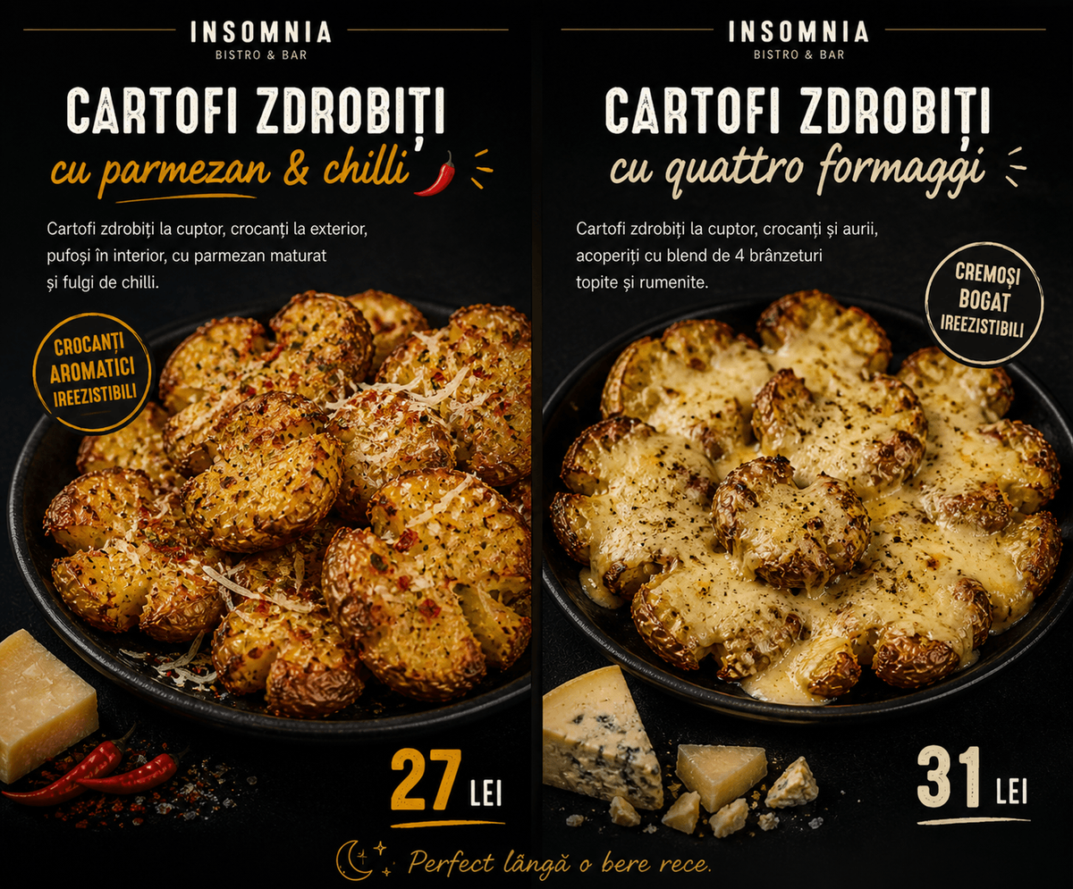 Cartofi Zdrobiți cu Parmezan & Chilli - Sau Quatro Formagie